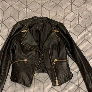 Faux leather jacket with gold detailing